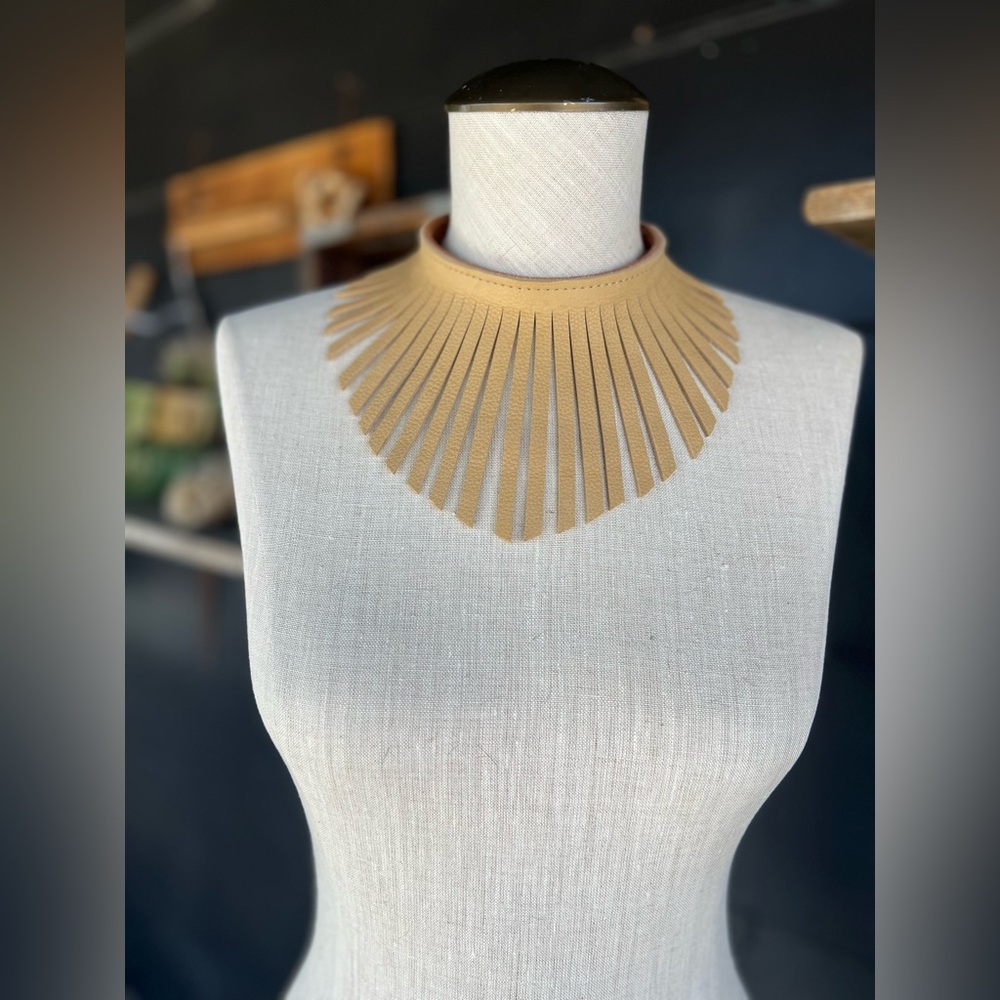 The Halo Neckpiece Tan Leather Necklace Fringe Western Festival Attire